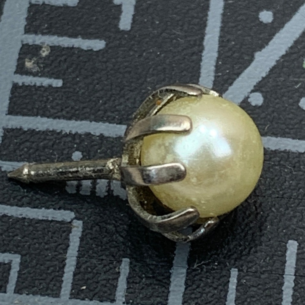 Silver‎ Tone Faux Pearl Tie Tack Lapel Pin Chain for Men Formal Accessories